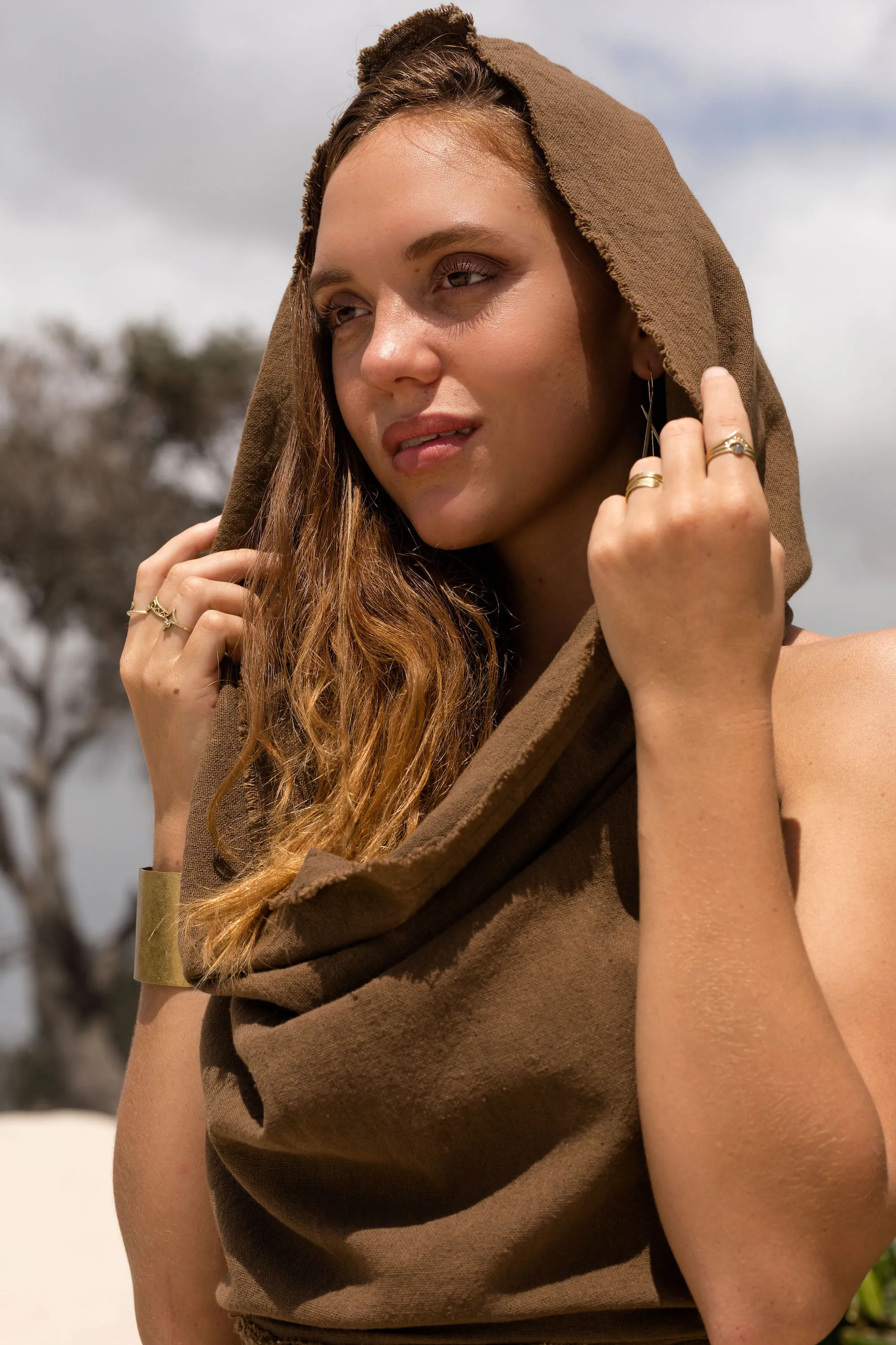 SAGE HOODED TOP in BROWN