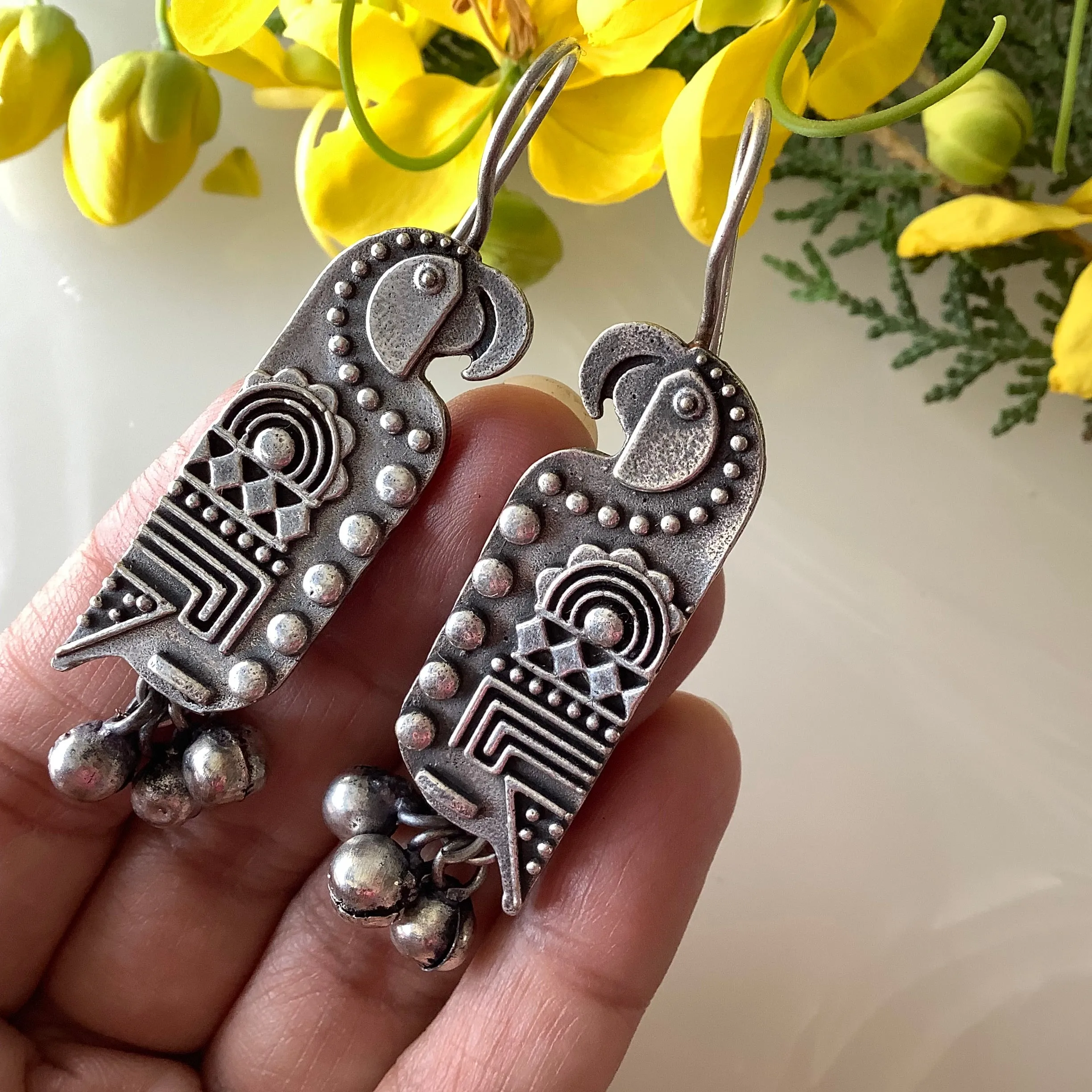 Salvanity German Silver Trendy Egyptian Parrots Earrings