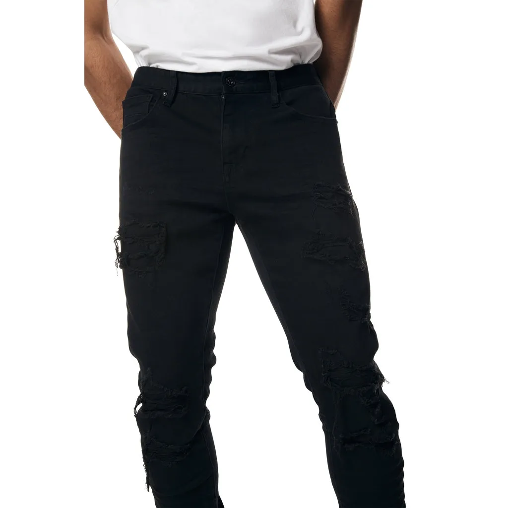 Slim Tapered Rip & Repaired Colored Jeans - Black