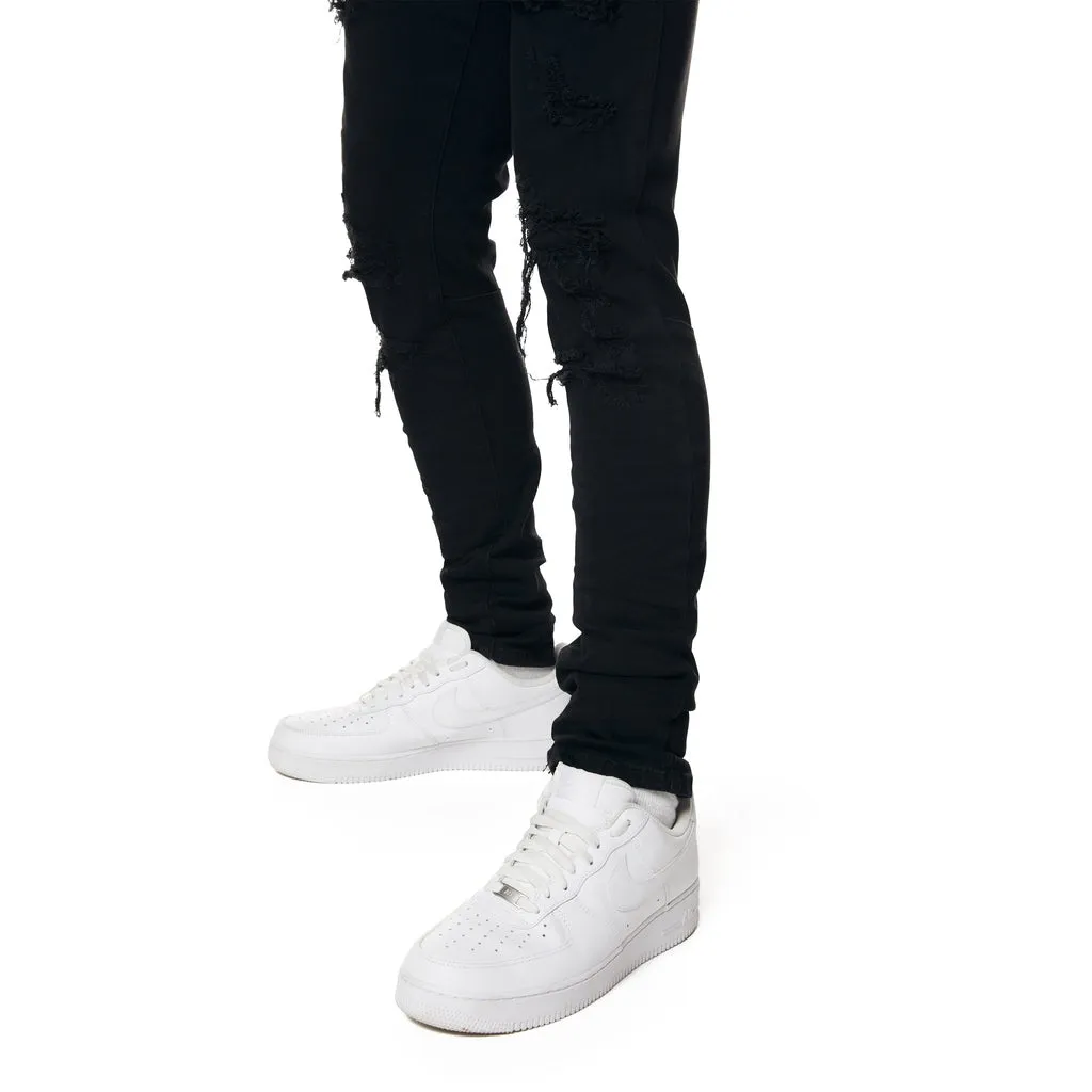 Slim Tapered Rip & Repaired Colored Jeans - Black