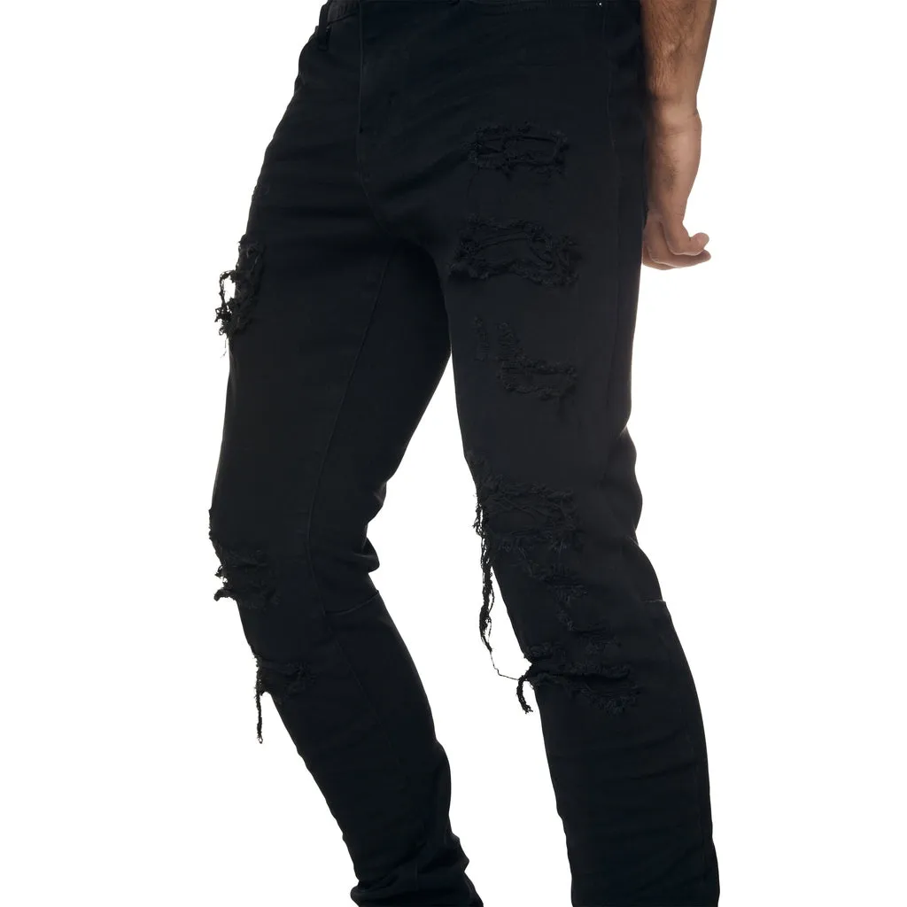 Slim Tapered Rip & Repaired Colored Jeans - Black