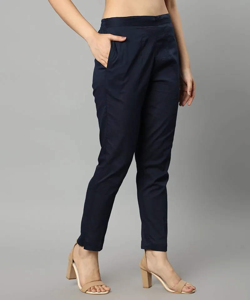 Straight Fit Navy Blue Drainpipe Pants