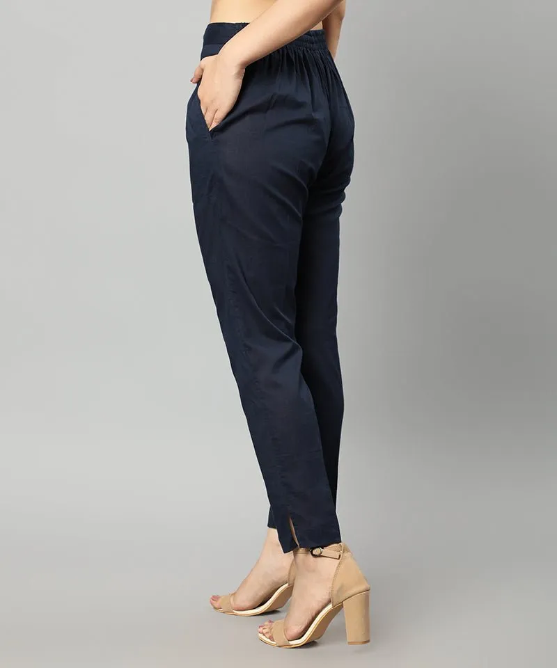 Straight Fit Navy Blue Drainpipe Pants