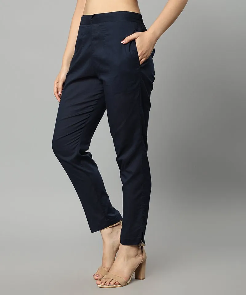 Straight Fit Navy Blue Drainpipe Pants