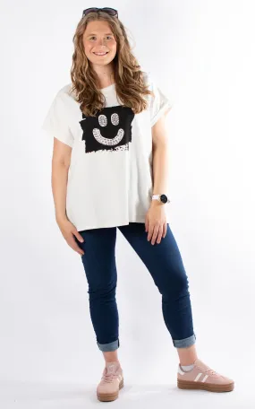 Sweat T-Shirt | Smiley Face | Black