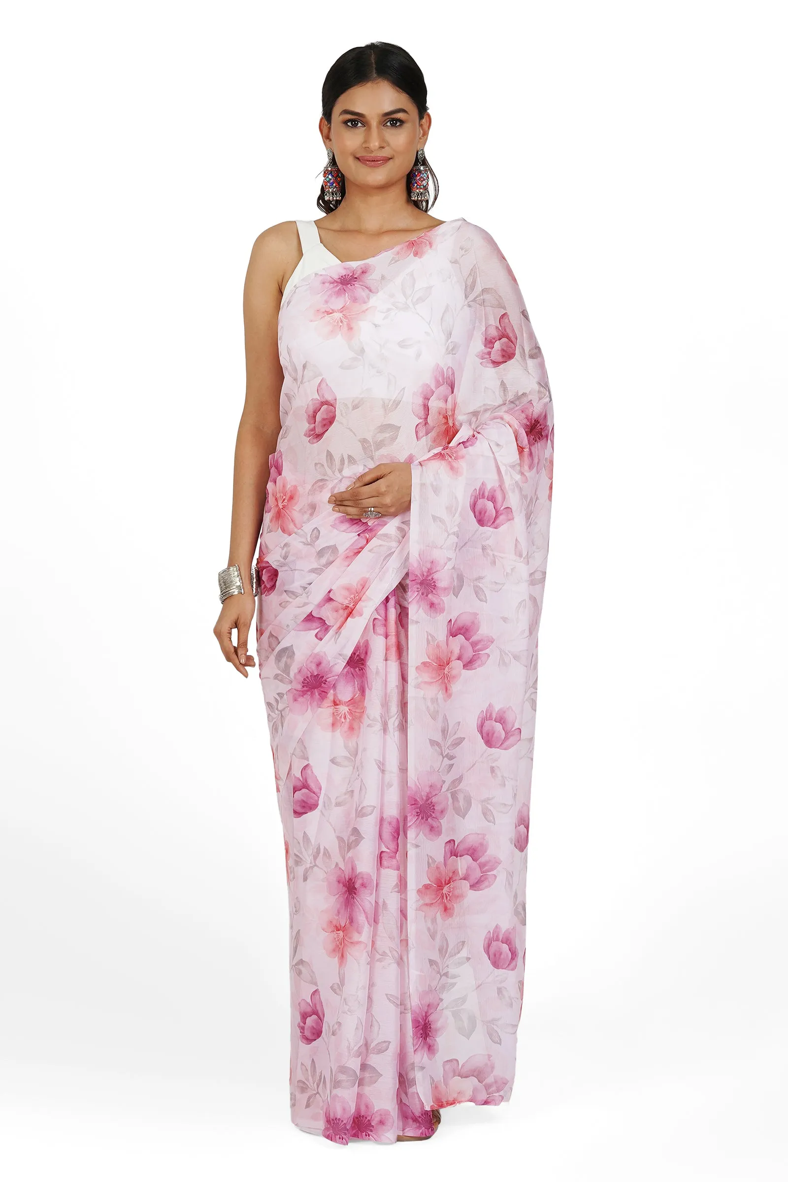 Teejh Blush Blossom Dream Digital Print Chiffon Saree