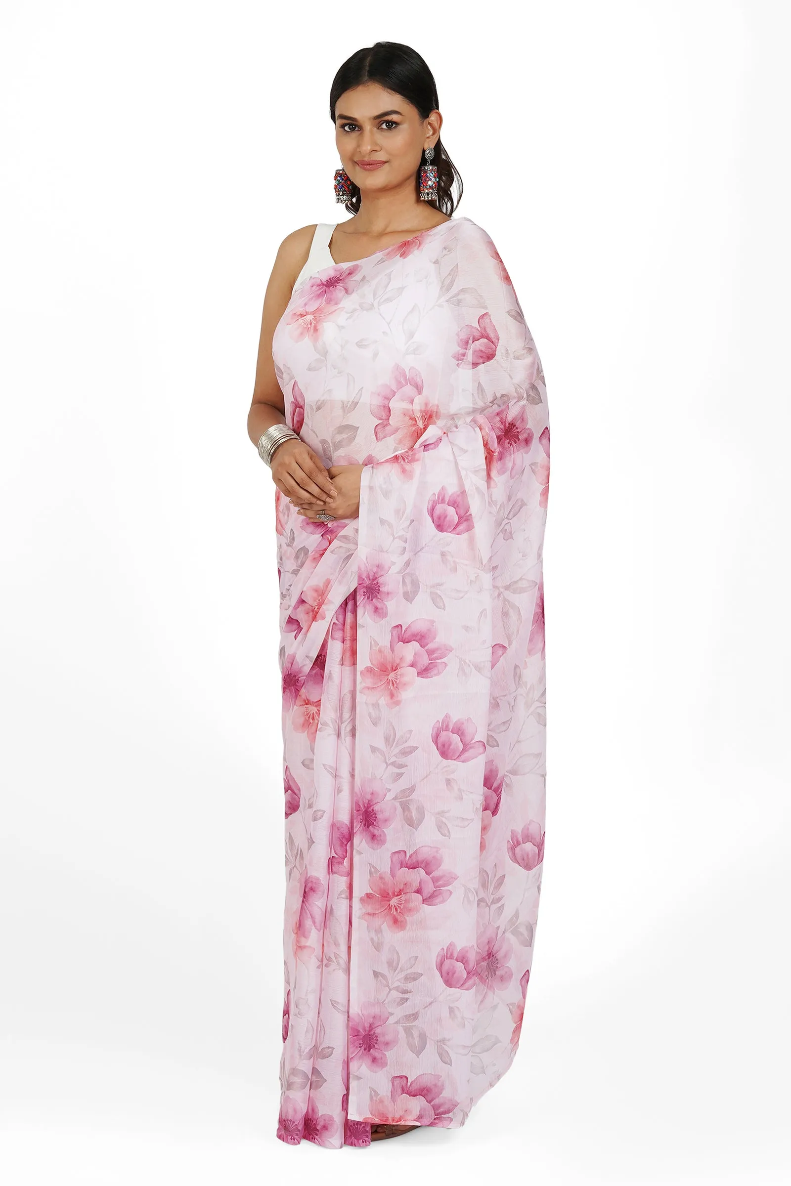 Teejh Blush Blossom Dream Digital Print Chiffon Saree