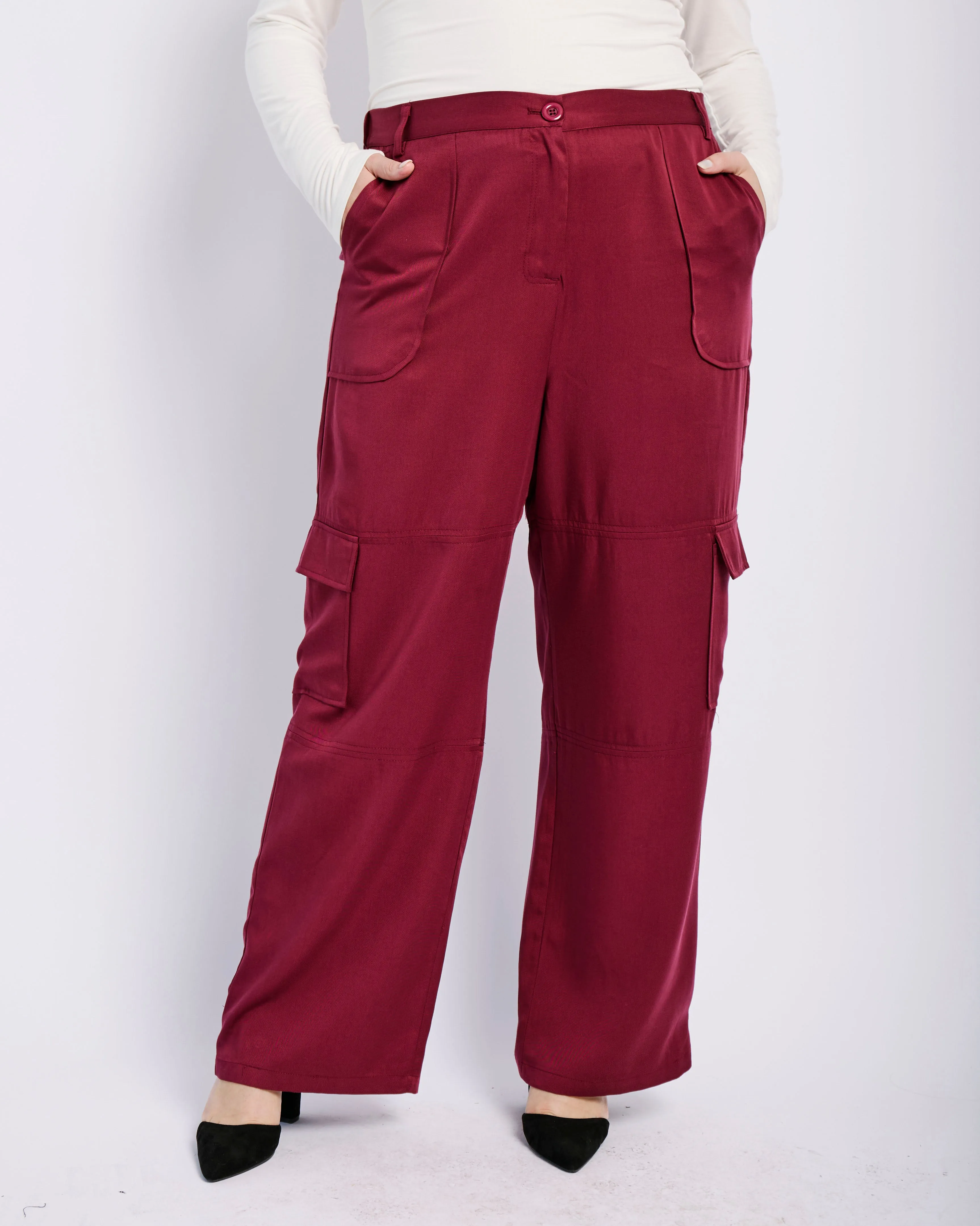 The Lyocell Tailored Utility Pant in Burgundy