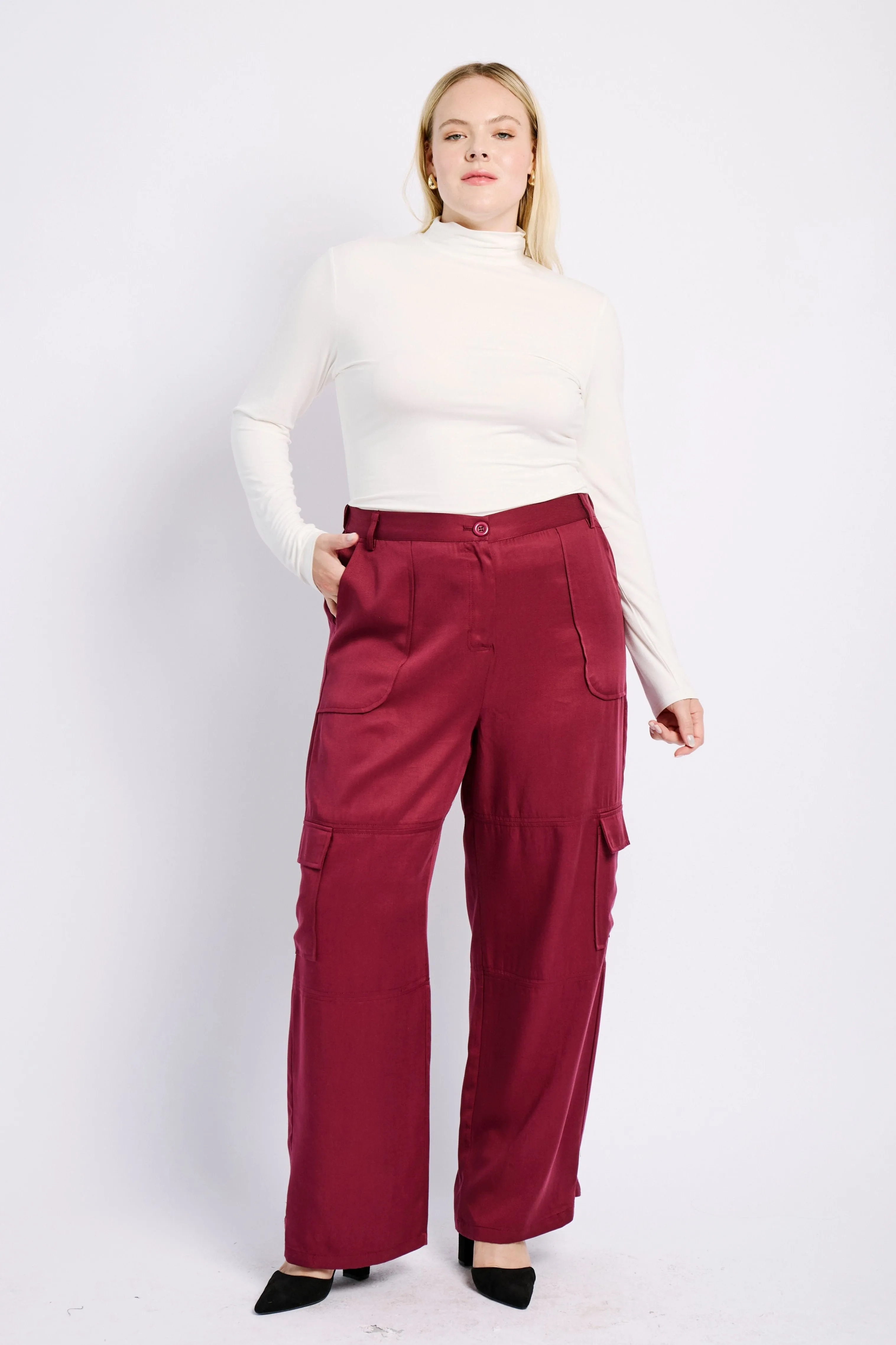 The Lyocell Tailored Utility Pant in Burgundy