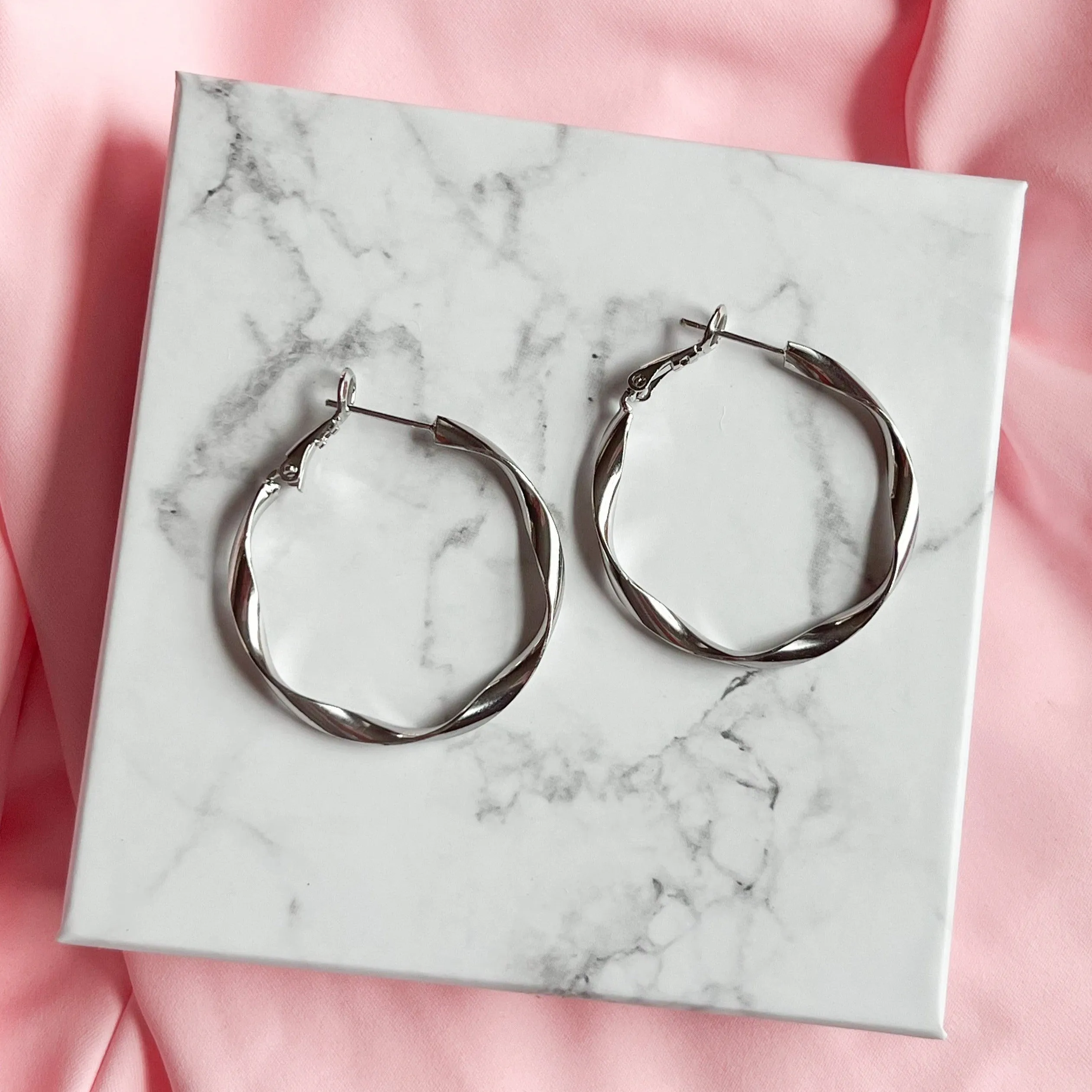 Wavy Silver Hoop Earrings