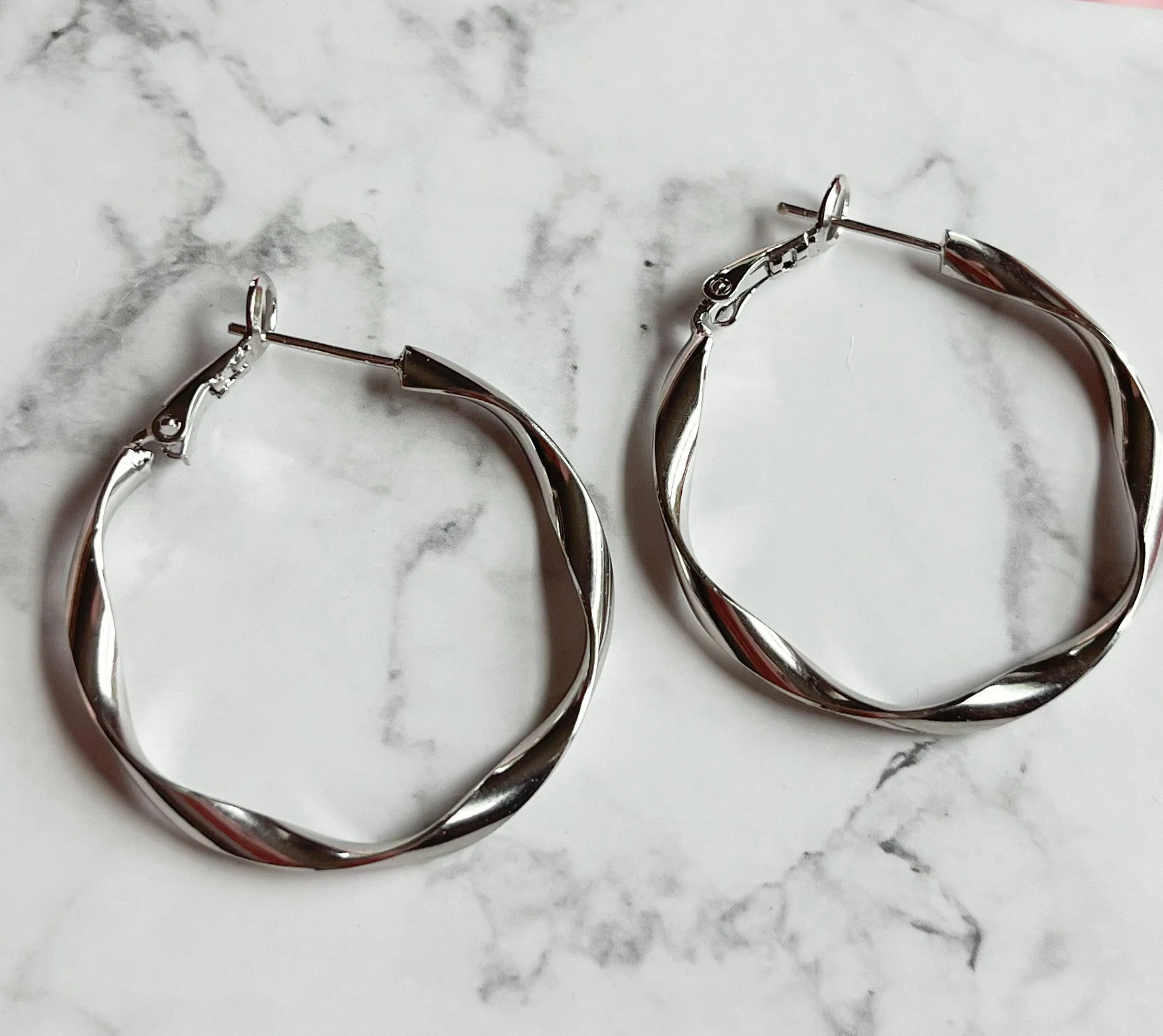 Wavy Silver Hoop Earrings