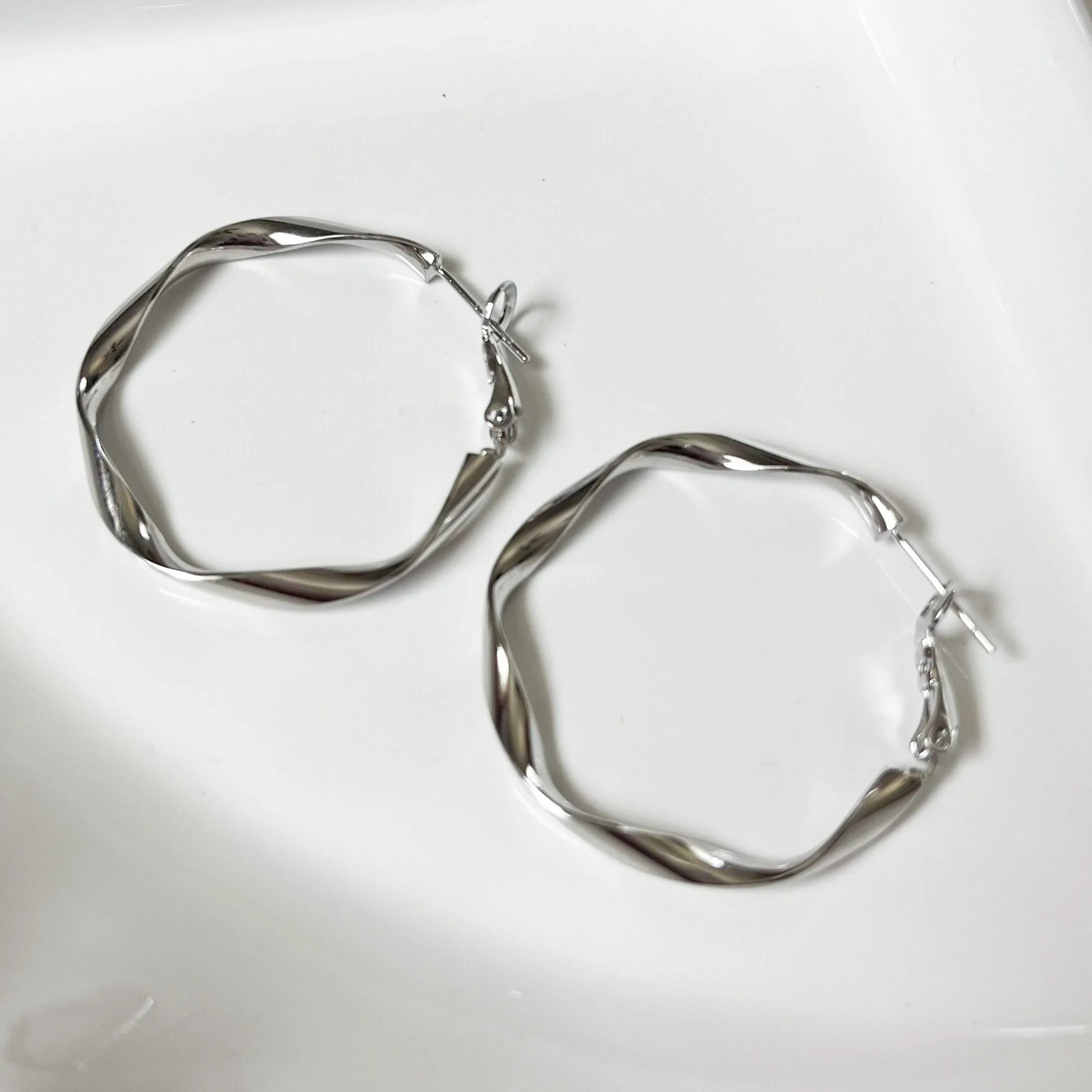 Wavy Silver Hoop Earrings