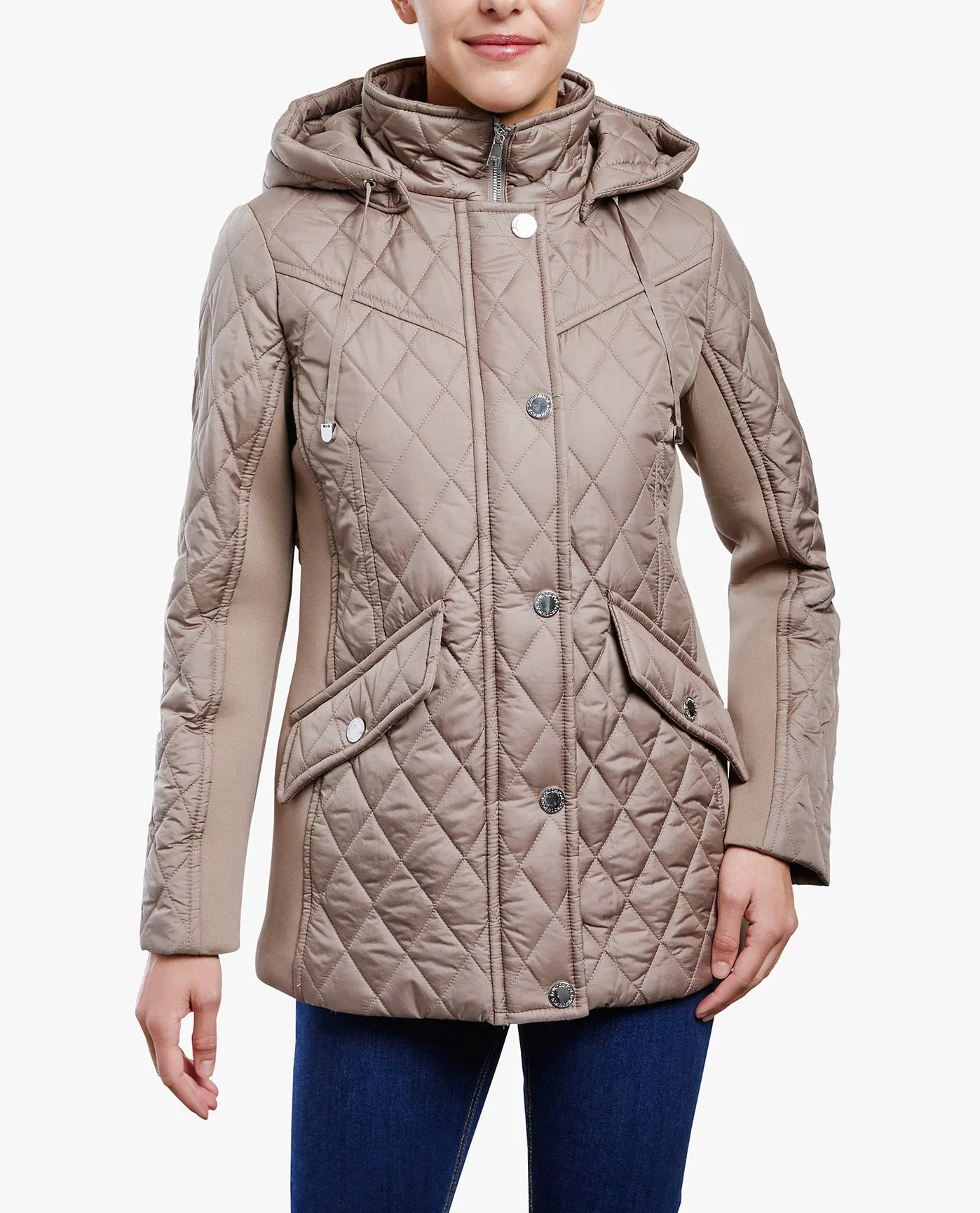 ZIP FRONT HOODED QUILTED JACKET