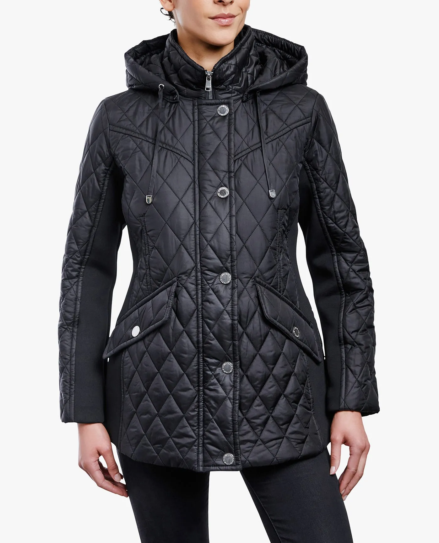 ZIP FRONT HOODED QUILTED JACKET