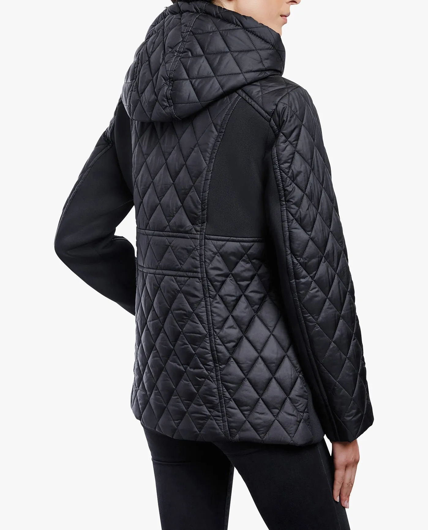 ZIP FRONT HOODED QUILTED JACKET