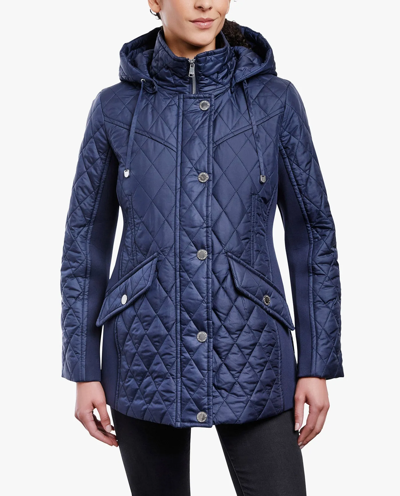 ZIP FRONT HOODED QUILTED JACKET